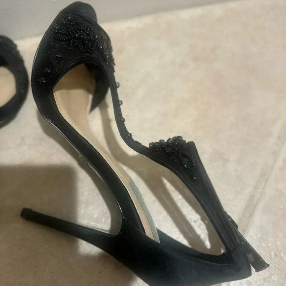 Blue‎ Betsey Johnson Black SB- Holly Heels Satin Beaded T-Strap Heels. Size 8.5 - Picture 12 of 16